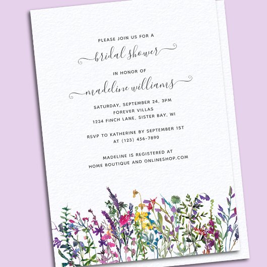 Wildblumen Einladung zur Wiesen-Bridal-Dusche