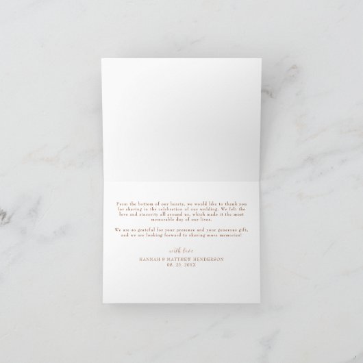 Wildblumen Elegant Boho Burnt Orange Wedding Dankeskarte (Innenseite)