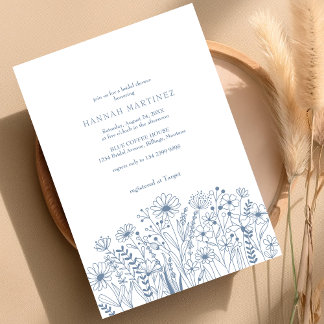 Wildblumen Elegant Boho Dusty Blue Brautparty Einladung