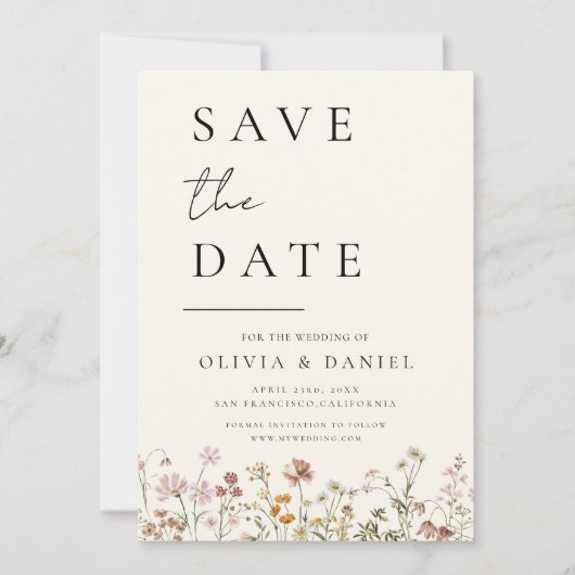 Wildblumen Elegant Boho Save the Date Minimalistis (Vorderseite)