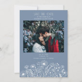 Wildblumen Elegant Dusty Blue Boho Foto Hochzeit Save The Date (Vorderseite)
