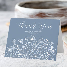 Wildblumen Elegant Dusty Blue Boho Wedding Dankeskarte