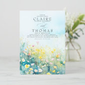 Wildblumen Elegant Dusty Blue Wedding Einladungen (Stehend Vorderseite)