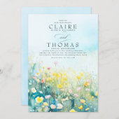 Wildblumen Elegant Dusty Blue Wedding Einladungen (Vorne/Hinten)