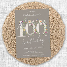 Wildblumen Elegant Floral 100. Geburtstagsparty Einladung