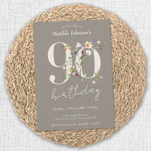 Wildblumen Elegant Floral 90. Geburtstagsparty Einladung