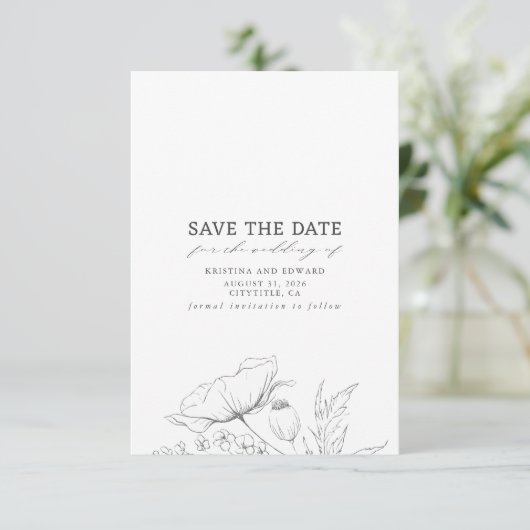 Wildblumen Elegant Save the Date Minimalistisch (Stehend Vorderseite)