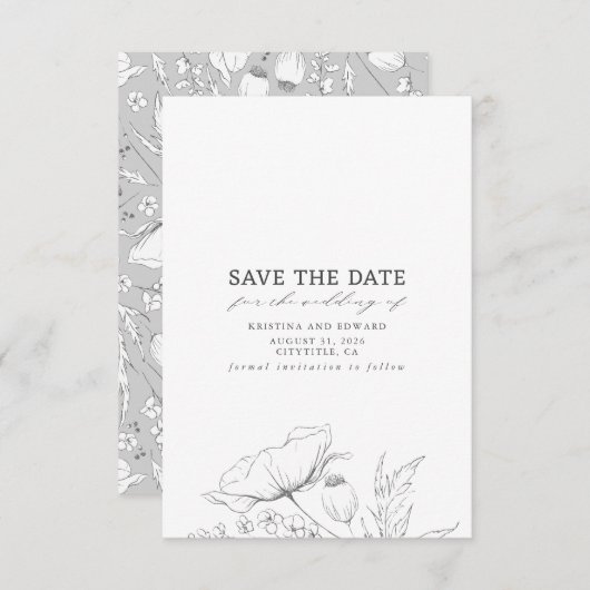 Wildblumen Elegant Save the Date Minimalistisch (Vorne/Hinten)