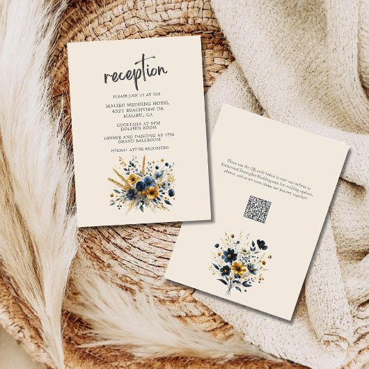 Wildblumen Elegante Beige Hochzeitsempfang Begleitkarte