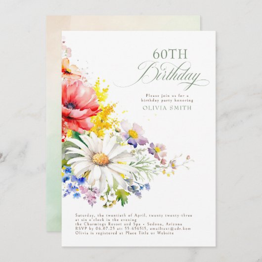 Wildblumen Elegante Geburtstagsparty Einladung (Vorne/Hinten)