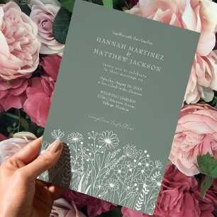 Wildblumen Elegante Moderne Heirat Grüne Hochzeit Einladung