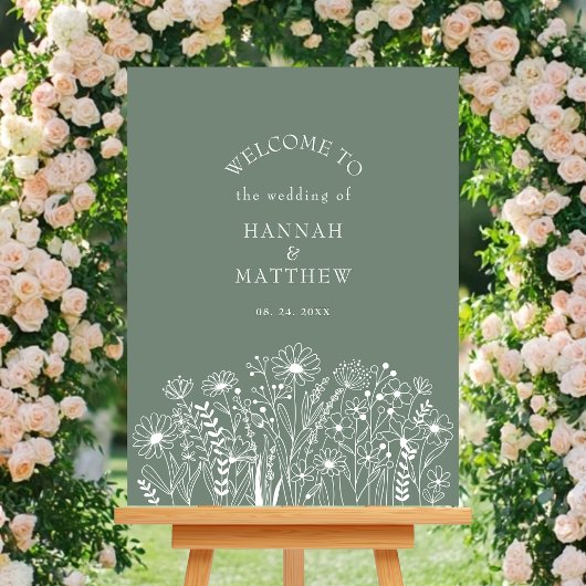 Wildblumen Elegante Sage Green Wedding Willkommen Poster