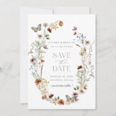 Wildblumen Elegante Wasserfarben Blumen & Butterfy Save The Date (Vorderseite)