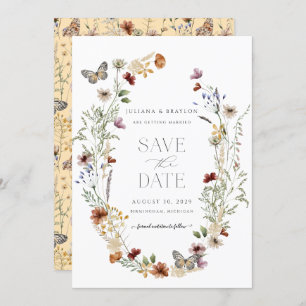 Wildblumen Elegante Wasserfarben Blumen & Butterfy Save The Date