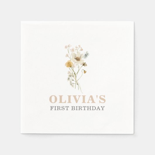 Wildblumen Eleganter Boho-Garten Erste Geburtstag Serviette (Vorderseite)