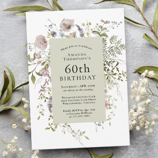 Wildblumen Eleganter Botanischer 60. Geburtstag Einladung