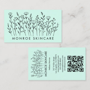 Wildblumen Eleganter Line Art Chic Custom QR Code Visitenkarte