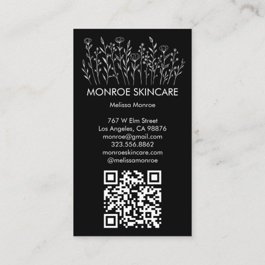 Wildblumen Eleganter Line Art Chic Custom QR Code Visitenkarte (Rückseite)