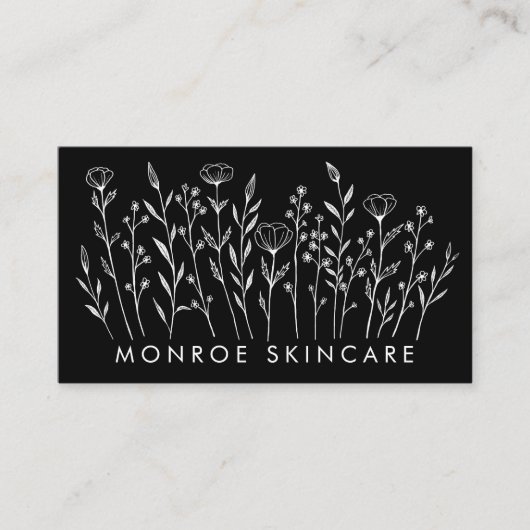 Wildblumen Eleganter Line Art Chic Custom QR Code Visitenkarte (Vorderseite)