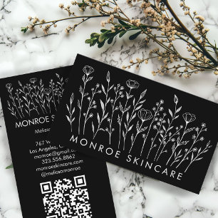 Wildblumen Eleganter Line Art Chic Custom QR Code Visitenkarte