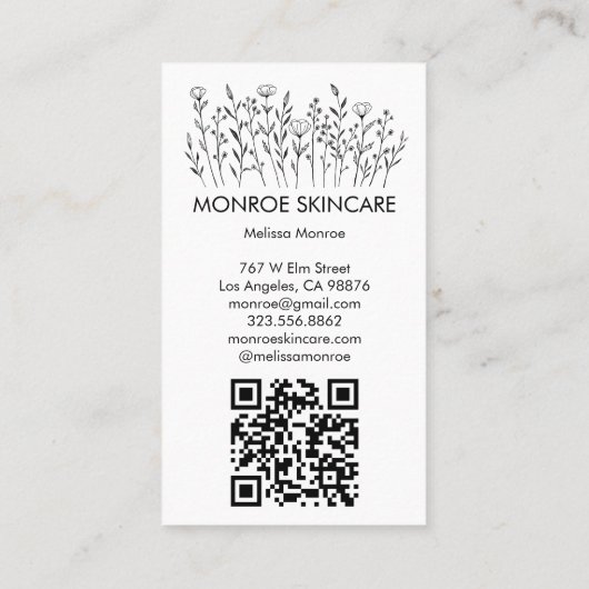 Wildblumen Eleganter Line Art Chic Custom QR Code Visitenkarte (Rückseite)