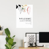 Wildblumen Elegantes Black Wedding Willkommenszeic Poster (Heimbüro)