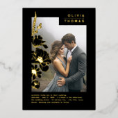 Wildblumen Elegantes romantisches Black Wedding Fo Folieneinladung (Vorderseite)