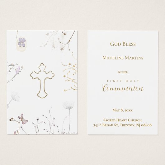 Wildblumen Erste Gedenkkarte des Heiligen Kommunio (Vorne & Hinten)