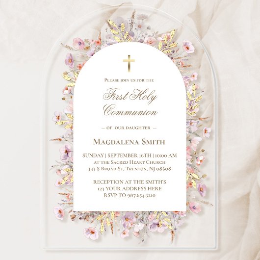Wildblumen Erste Heilige Kommune Acryleinladungen