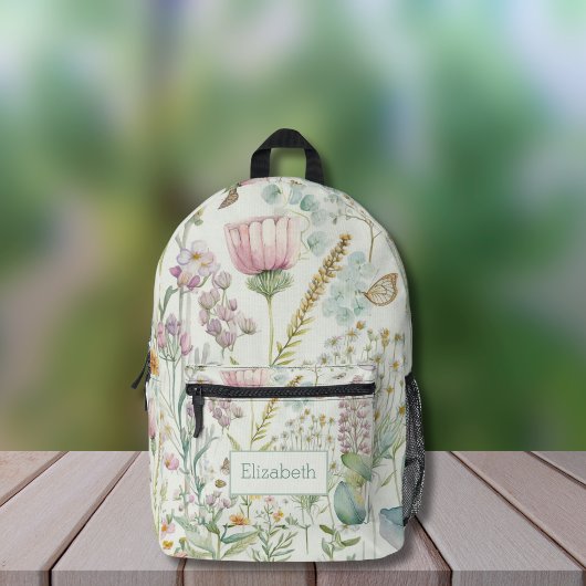 Wildblumen Eucalyptus Monogram Name Initialen Bedruckter Rucksack