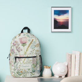 Wildblumen Eucalyptus Monogram Name Initialen Bedruckter Rucksack