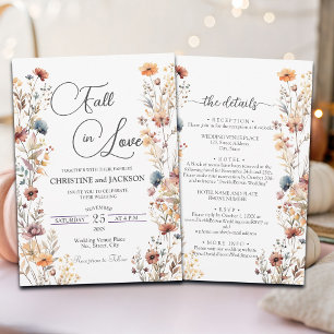 Wildblumen fallen in Liebe Details auf Back Weddin Einladung