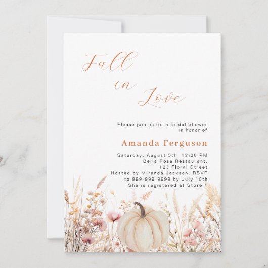 Wildblumen fallen Liebe Kürbispfirsichpfirsichflei Einladung (Vorderseite)