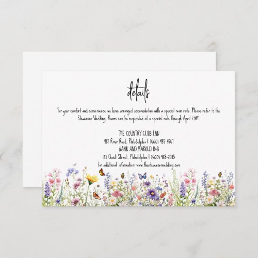 Wildblumen farbenfrohe Hochzeitsdetails Einladung (Vorne/Hinten)