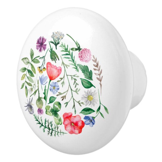 Wildblumen Farbiger Rundknochen Keramikknauf (Rechts)