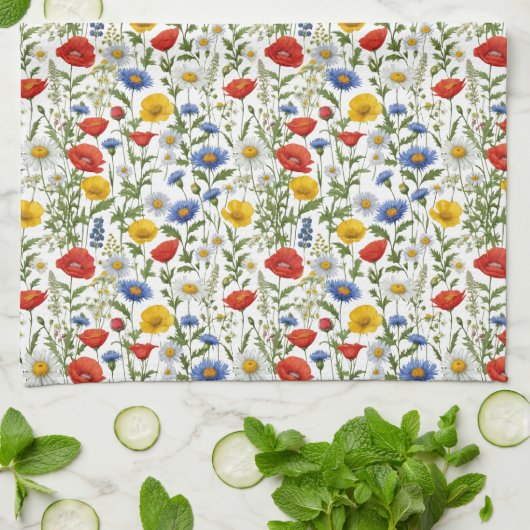 Wildblumen Farbiges Hübsches Teetuch Geschirrtuch (Gefaltet)