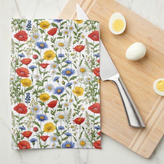 Wildblumen Farbiges Hübsches Teetuch Geschirrtuch (Viertel Falte)