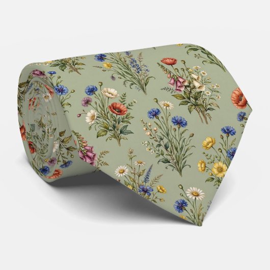 Wildblumen Faux-Seide | Englischer Garten Gentlema Krawatte (Gerollt)