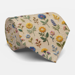 Wildblumen Faux-Seide Vintage-Stickerei-Stil Krawatte