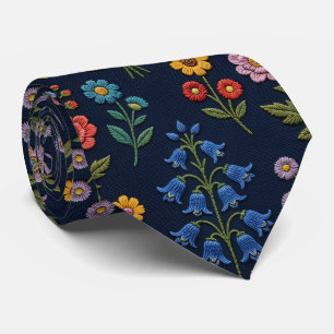 Wildblumen Faux-Seide   Vintage-Stickerei-Stil  Krawatte