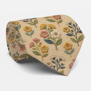 Wildblumen Faux-Seide   Vintage-Stickerei-Stil  Krawatte