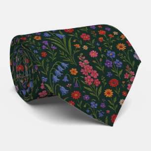 Wildblumen Faux-Seide Vintage-Stickerei-Stil Krawatte