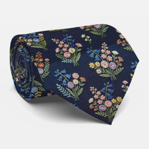 Wildblumen Faux-Seide Vintage-Stickerei-Stil Krawatte