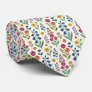 Wildblumen Faux-Seide Vintage-Stickerei-Stil Krawatte