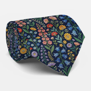 Wildblumen Faux-Seide Vintage-Stickerei-Stil Krawatte