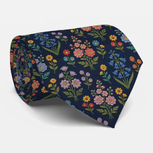 Wildblumen Faux-Seide Vintage-Stickerei-Stil Krawatte