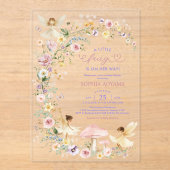 Wildblumen-Feengirl-Babyshower Acryleinladungen (Vorderseite)