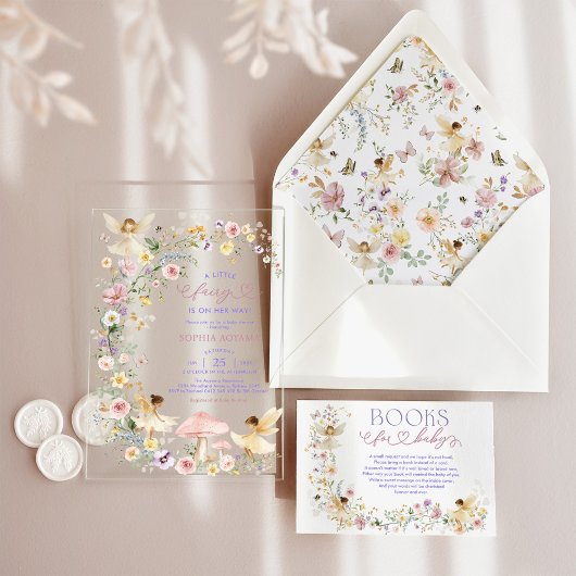 Wildblumen-Feengirl-Babyshower Acryleinladungen