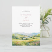 Wildblumen Feld und Berge Rustikale Hochzeit Einladung (Stehend Vorderseite)