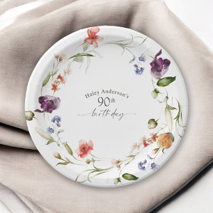 Wildblumen Feminine Floral 90. Geburtstagsparty Pappteller